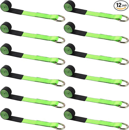 12 Pack Lasso Tow Truck Straps with D Ring 11, 000 Lbs Break Strength D Ring Auto Tie Down Wheel Lift Trailer Strap for Hauling Utv SUV Wrecker Rollback (2" X 10ft)