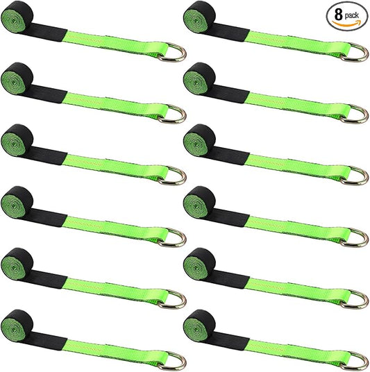 8 Pack Lasso Tow Truck Straps with D Ring 11, 000 Lbs Break Strength D Ring Auto Tie Down Wheel Lift Trailer Strap for Hauling Utv SUV Wrecker Rollback (2" X 10ft)