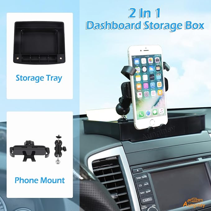 Aunginsy Center Console Dash Storage Tray With Phone Holder Compatible with Nissan Frontier 2009-2017, Dashboard Multi-Functional Mobile Phone Mount Storage Box, Dash Organizer Tray Insert Accessories