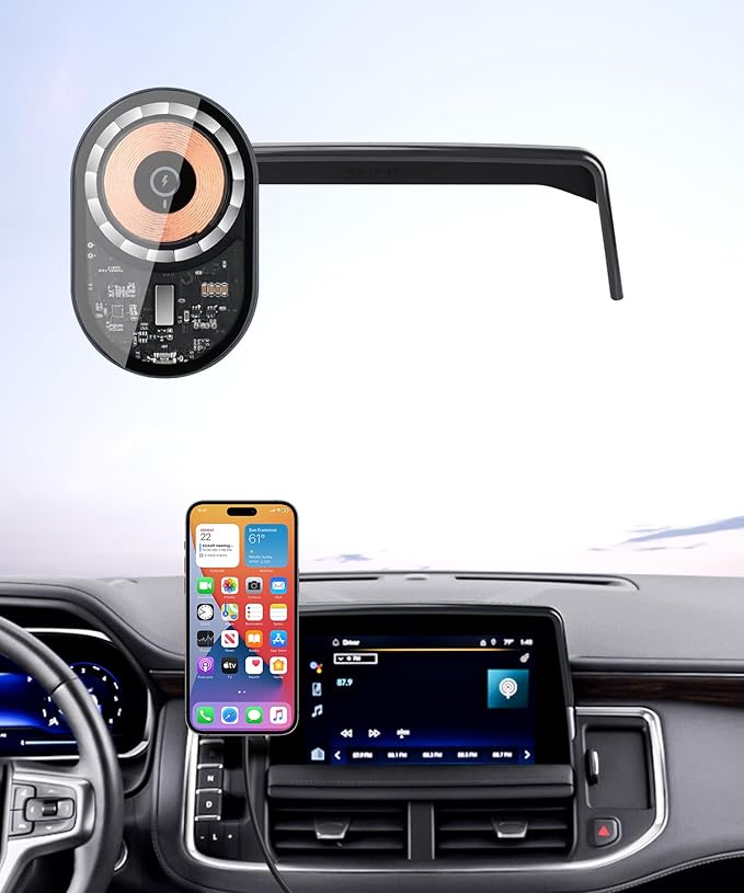 Wireless Charging Car Phone Holder for Chevrolet Suburban/Tahoe/GMC Yukon/Yukon XL 2021-2024, 10.2" Screen Fixed Clip, 360° Rotation Car Phone Mount Compatible with MagSafe