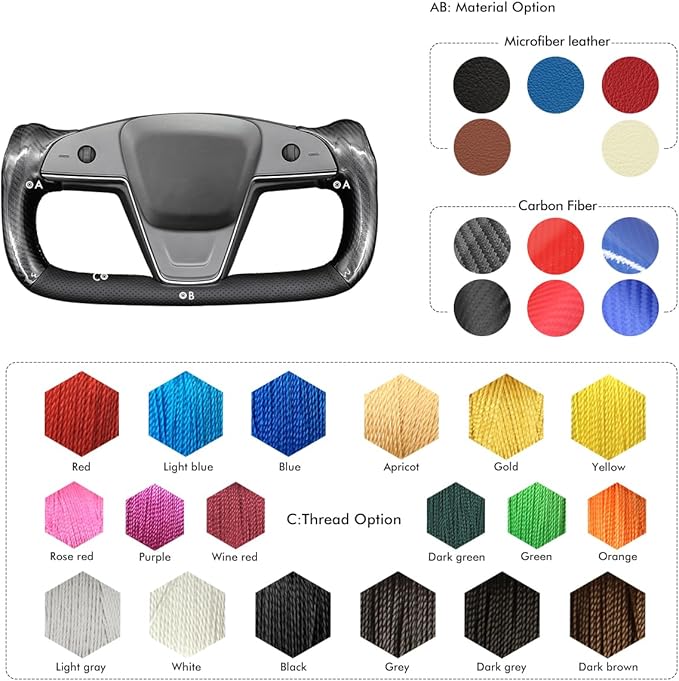 MEWANT Hand Stitch Black Genuine Leather Shiny PU Carbon Fiber Steering Wheel Cover Wrap for Tesla Model S Yoke Model X