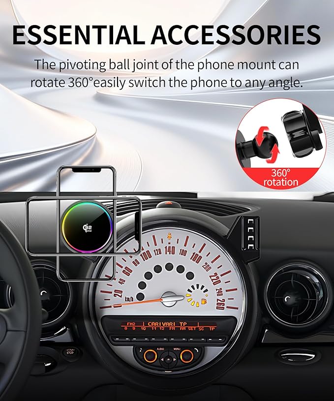 Qi2.2 25W Magnetic Car Mount Charger for BMW MINI Cooper 2007 2008 2009 2010 2011 2012 2013 Accessories, for Fast Charging Cell Phone Holder Fixed Clip with Cooling Fan＆54W Fast Adapter