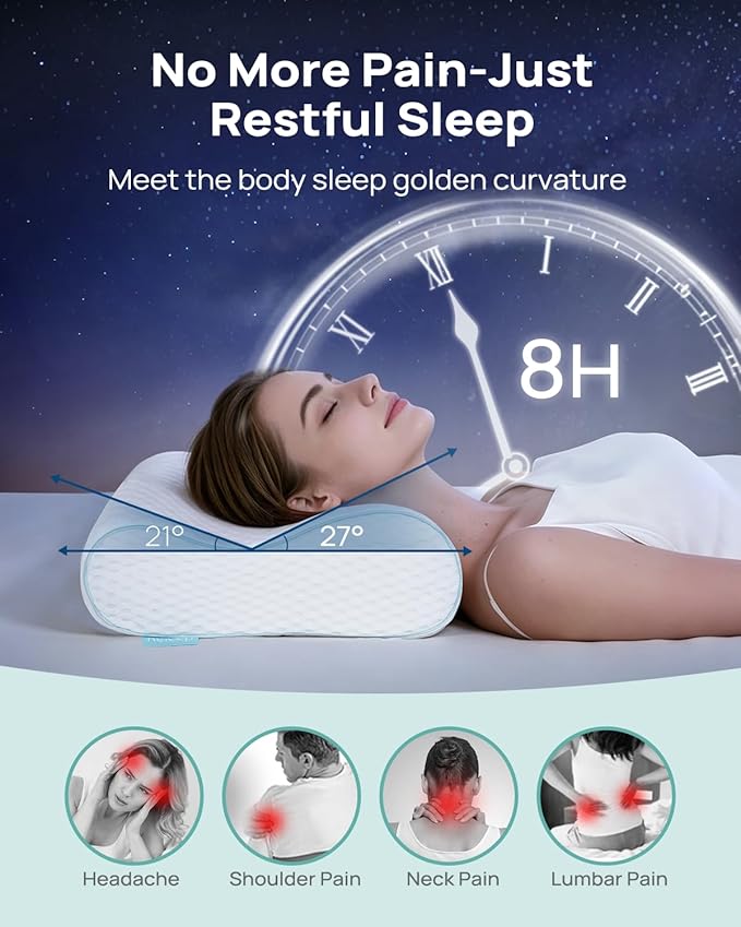 Releep Ergonomic Memory Foam Pillow - Orthopedic Cervical Support Pillow for Neck & Shoulder Pain Relief, Adjustable Contour Pillow for All Sleeping Positions，King Size