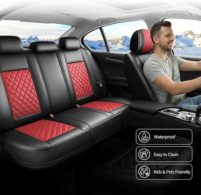 Fit Escape Car Seat Covers for Ford Escape 2001-2025 2026 - Luxury Leather, Anti-Slip, All-Weather Seat Cushions, Waterproof & Breathable, Airbag Compatible, Full 5-Seat Set (Red)