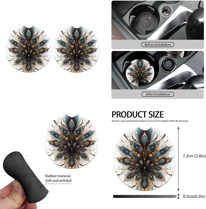 Peacock Feather 13 Pack Car Accessories Classical Peacock Feather Pattern Seatbelt Pad Armrest Cushion Keychain Minimalism Cup Holder Coaster Pads Decor Accessory