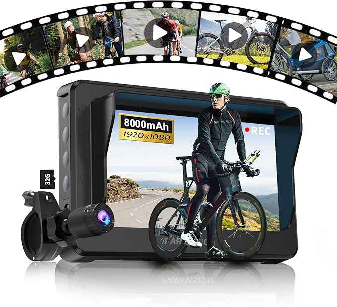 PARKVISION Bicycle Rear View Camera Recorder, 4.3'' 1080P Monitor, 8000mAh Battery,Loop Recording, 32GB TF Card, Bike Front/Backup Cam for Mountain Ebike Road Bike
