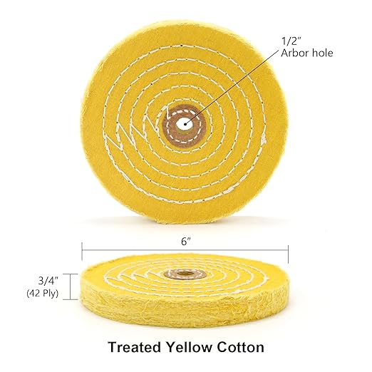 SCOTTCHEN Buffing Polishing Wheel 6 inch Treated Yellow Cotton Medium(42 Ply) with 1/2 inch Arbor Hole for Bench Grinder - 1 Pack