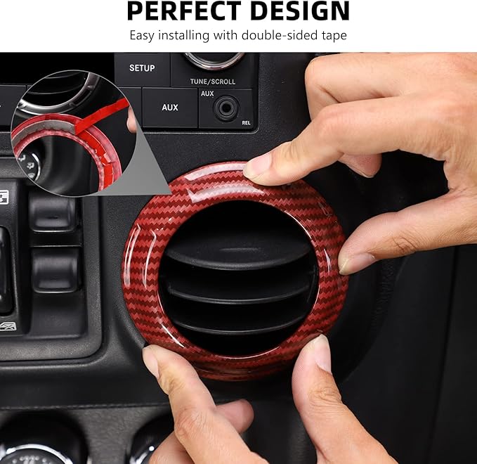 RAZPOY JK 18PCS Interior Trim Kit, Steering Wheel Trim & Gear Shift Cover Air Conditioning Vent Trim Compatible with 2011-2017 Jeep Wrangler JK 4-Door, Red Carbon Fiber