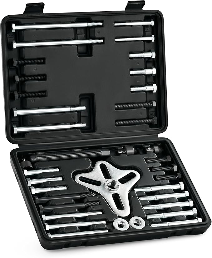 Orion Motor Tech Harmonic Balancer Puller Kit, 49pc Power Steering Pulley Puller Installer Tool Set, Heavy Duty Steering Wheel Puller Tool Kit for Flange Type Gear and Crank Puller