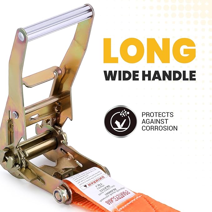 Heavy Duty Ratchet Straps, Corrosion-Resistant Ratchet & Fully Coated S Hooks - for Motorcycle Truck Cargo Tie Downs, 2" x 20ft - 4-Pack (Orange)