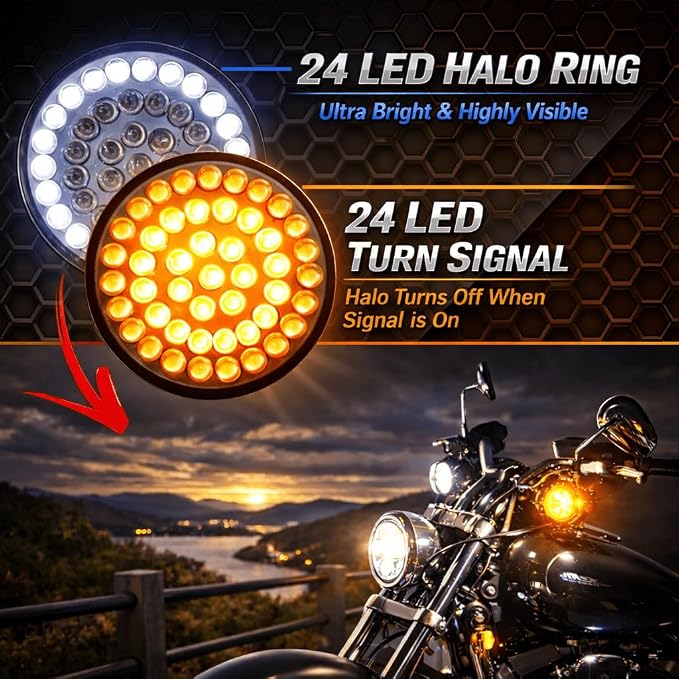 Eagle Lights 8748TS 2" Front LED Turn Signals with White Halo Running Lights - Generation I / 1157 Base