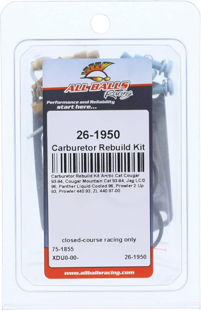 All Balls Racing 26-1950 Carburetor Rebuild Kit Compatible with/Replacement For Arctic Cat Cougar 440 1993-1994, Jag LC/2 1996, Panther LC 1996, Prowler 2 Up 1993, Prowler 440 1993, ZL 440 1997-2000