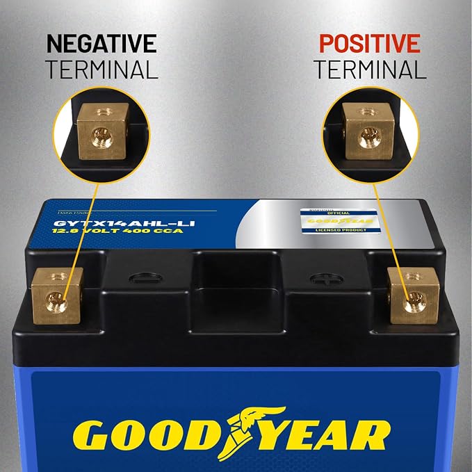 Goodyear GYTX14AHL-LI Lithium LiFePO4 12.8V 400CCA Rechargeable High Performance Powersport Battery with Smart BMS Replacement for Motorcycle, ATV, UTV, Scooter, Watercraft, Jet Ski, and Snowmobile