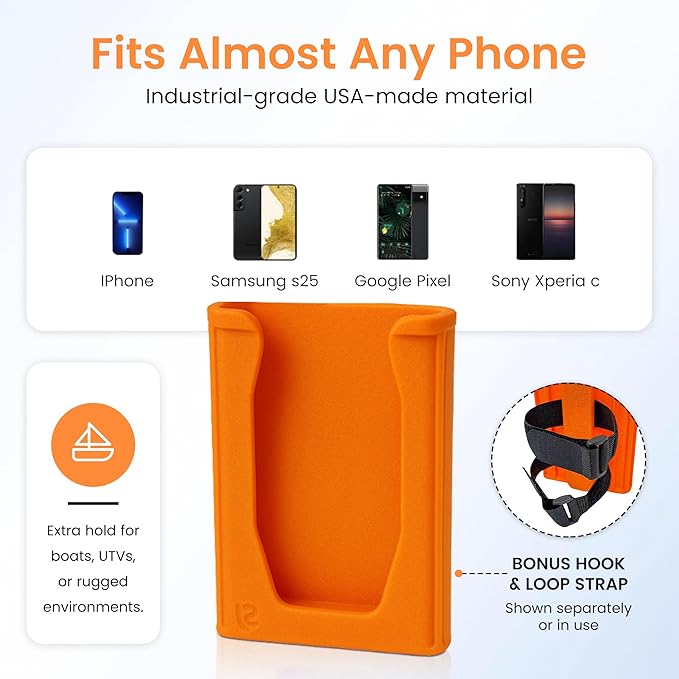 Chatelet SoftJaw Magnetic Phone Holder – Universal Rugged Phone Mount for Work, Boats, Trucks, Camping, Pool Umbrellas & More | Super Strong Magnets + Bonus Strap | USA Made (Orange, Phone)