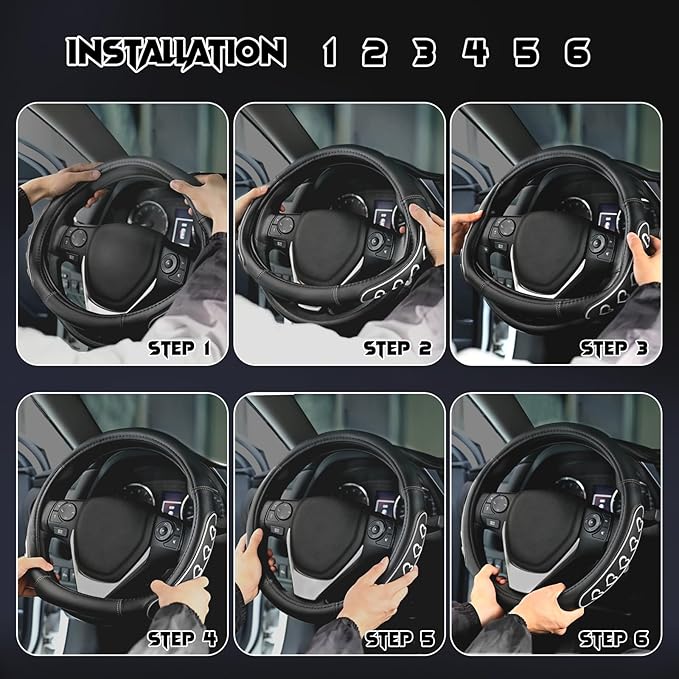 Ventilated Heart-Shaped Steering Wheel Cover with Anti-Slip Leather Grip. Compatible with Ford, Toyota, Honda, Nissan, and Chevrolet Vehicles for 14.5-15.2 inch Round Steering Wheels.