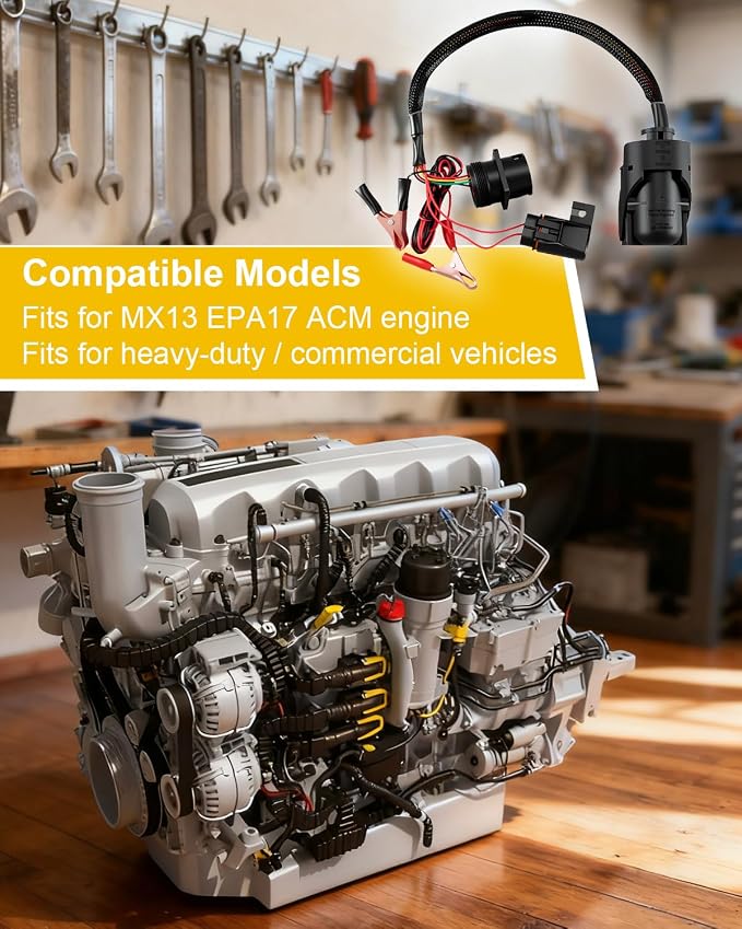 Engine Diagnostic Cable Adapter Compatible with MX13 EPA17 ACM Engine, Diagnostic Wiring Harness for Heavy Duty Commercial Trucks, Fault Detection Cable