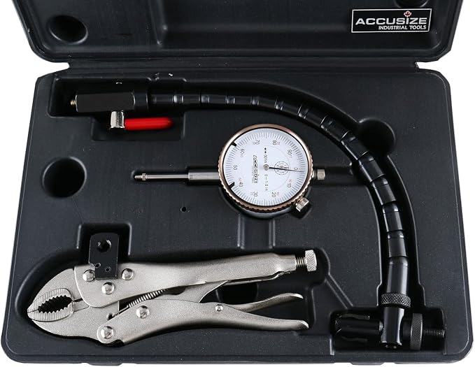 Accusize Industrial Tools Disc and Rotor/Ball Joint Gage Set, 0510-0917 | Checks Ball Joint Wear and Disc Rotor Runout; 0-1 in x 0.001 in Dial, Flexible Arm, Vise Grip