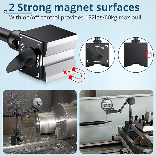 Dial Indicator Magnetic Base Set (132lbs/60kg Tensile Force) 0-1 Inch Precision Gauge for Machining,Lathe Alignment & Metalworking Dial Indicator Gage Gauge for 3D Printer Lathe Workshop