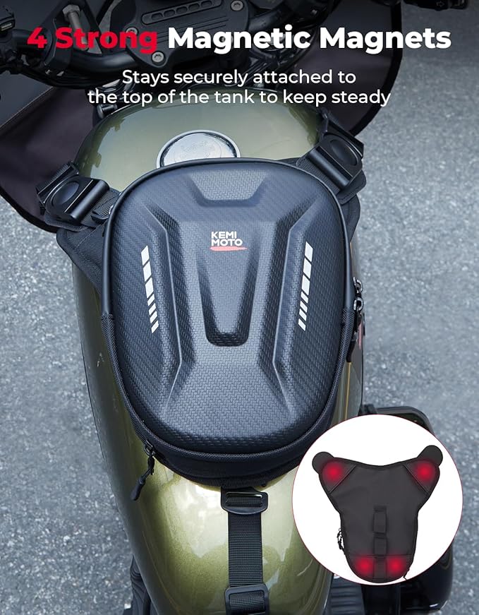 KEMIMOTO Motorcycle Magnetic Tank Bag, EVA Hard Shell Thigh and Drop Leg Bag, Motorcycle Waist Pack for Men and Women, Ideal for Cycling, Hiking and Running, 12L, Black