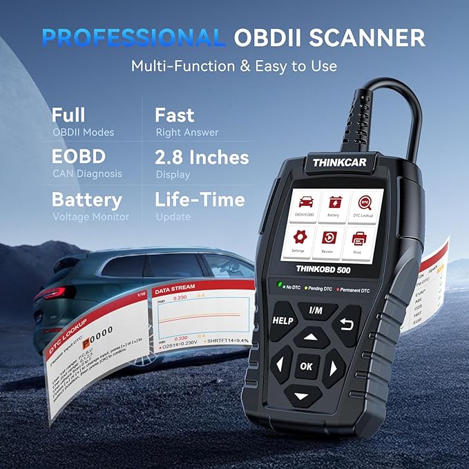 THINKCAR Thinkobd 500 OBD2 Scanner Check Engine Car Code Reader, Full OBD II CAN Diagnostic Scan Tool, Read and Clear Error Codes, Live Data, Vehicle Report, 2.8 Inches Dispaly