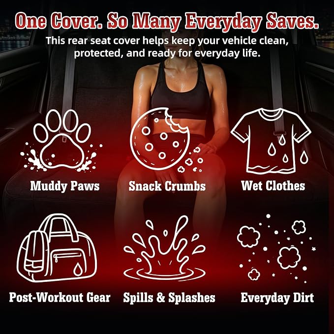 Car Seat Cover Towel, Waterproof Sweat Absorbent Back Seat Protector for Sedans SUVs & Minivans, Non-Slip Machine Washable Rear Bench Cover for Post-Gym, Beach, Pets & Kids (Black)