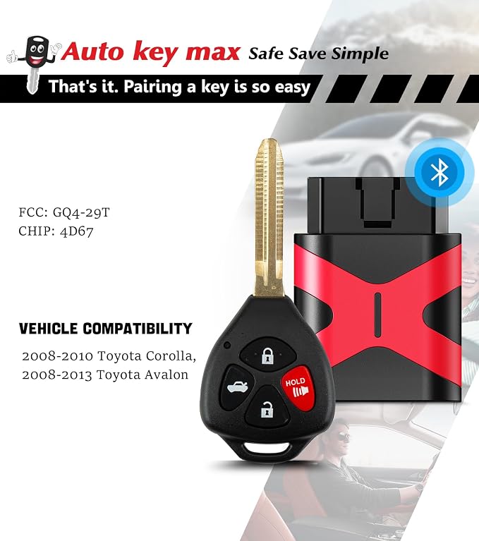 DIY Programmer Tool ，Programmable Keyfob, Simple car Key fob Replacement for 2008-2010 Toyota Corolla, 2008-2012 Toyota Avalon GQ4-29T with 4D67 Chip