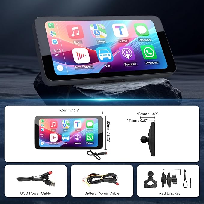 Motorcycle CarPlay Screen with Wireless Apple CarPlay Android Auto,6.25 Inch Waterproof Touch Screen, GPS Navigation for Motorbike Supports GPS Navigation/Mirror Link/Bluetooth Transmission
