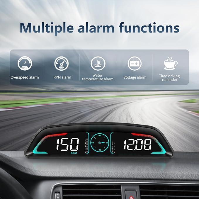 OBD2 Gauge Display,Head Up Display for Cars,Speedometer with Speed,Engine RPM,Clock,Overspeed Alarm,Water Temperature Alarm,Fatigue Driving Reminder,Fits Most Post-2008 Models