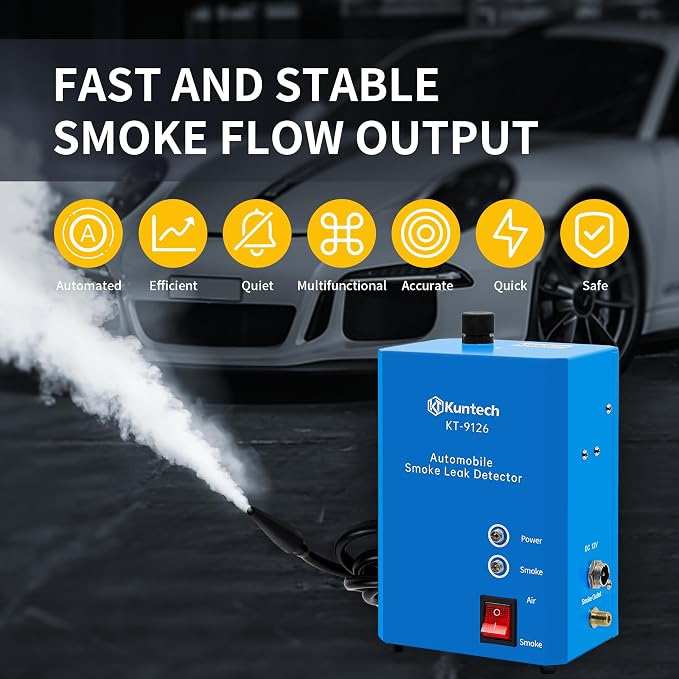 Kuntech Automotive Smoke Machine Built-in Air Pump, 12V DC Smoke Leak Detector for Pipe System, Fuel Leakage, Leakage Diagnostic Tester for All Cars, Motorcycles, Light Trucks, Boats
