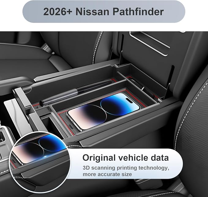 SKTU 2026 Pathfinder Center Console Organizer for 2026+ Nissan Pathfinder (SV/SL/Rock Creek/Platinum) Console Tray Nissan Pathfinder 2026 Accessories ABS Insert Armrest Storage Box (Red)
