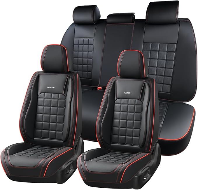 FLORICH Car Seat Covers Full Set, Leather Seat Covers for Cars, Waterproof Car Seat Protectors 5 Seats, Front and Rear Seat Covers for Cars, Automotive Seat Covers Protector Fit for Most Cars Trucks