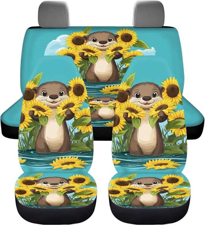 Otter Car Seat Covers Cute Auto Interior Accessories 11 Piece Set with Steering Wheel Protector/Seatbelt Pad/Cup Holder Coatsers/Shift Knob Handbrake Cover for Women