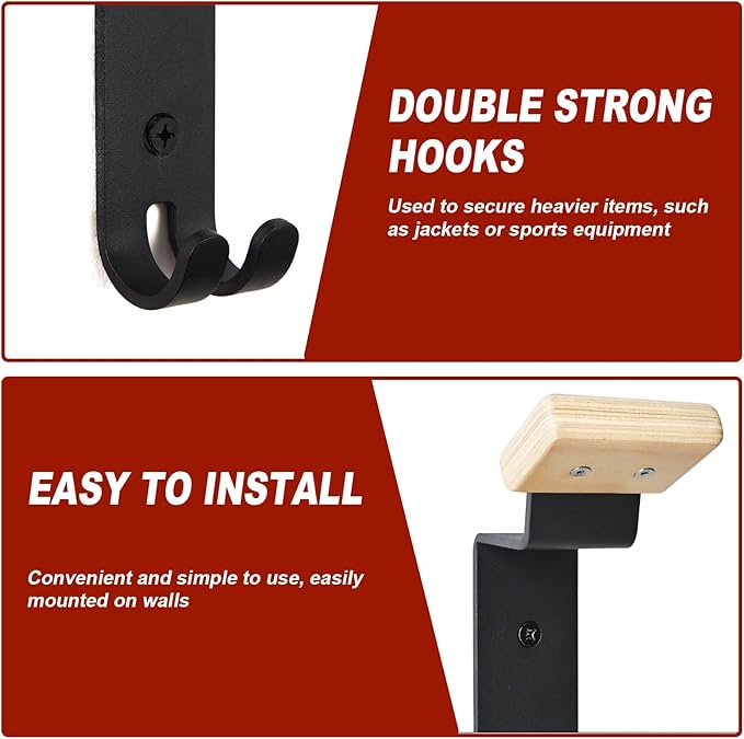 Heavy Duty Helmet Rack Wall Mount with Extra Long Hooks 2 pcs - Motorcycle Helmet Holder Organizer for Oversized Helmets, Motorcycle Accessories Display Stand Garage Entryway