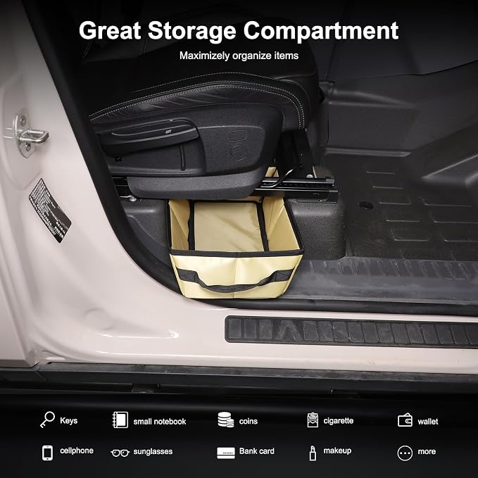 Under Seat Storage Box Tray Compatible with Ineos Grenadier 2020-2025, Customized Oxford Cloth Driver Passenger Underseat Hidden Organizer Tool Box Organizer with Anti-slip and Handle (Beige)