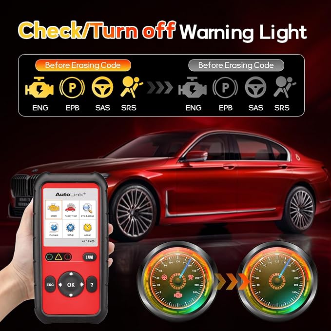 Autel AutoLink AL529HD, Vehicle Code Reader, Advanced AL529 OBD2 Code Scanner, AutoVIN Read Enhanced Codes for Ford/GM/Chrysler, Freeze Frame Data, Code Reader for Cars and Trucks