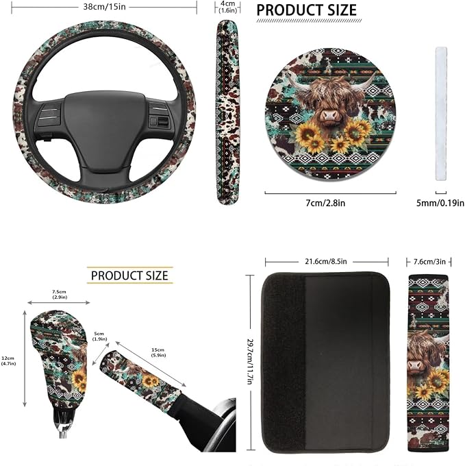 Tupalatus Yak Car Seat Covers Car Coaster Steering Wheel Cover Seat Belt Shoulder Pads Gear Shift Knob Cover Handbrake Brake Cover Universal Auto Accessories 9 Pack Decor