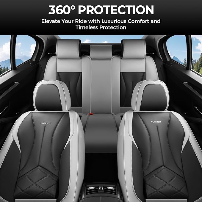 FLORICH Car Seat Covers Full Set, Leather Seat Covers for Cars, Waterproof Car Seat Protectors 5 Seats, Front and Rear Seat Covers for Cars, Automotive Seat Protector Fit for Most Car SUV Truck