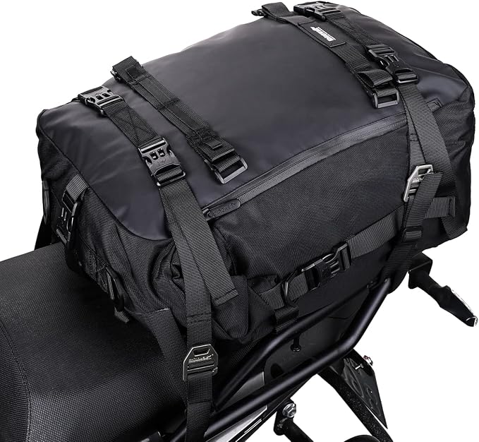 Waterproof Motorcycle Tail Bag 30L Motorbike Rear Rack Storage Bag Saddle Pannier for Touring Adventure Commuting Black