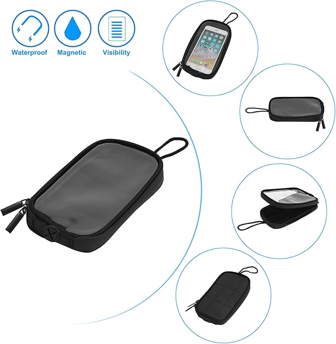 X AUTOHAUX Universal 7'' Magnetic Tank Bag with Headphone Hole PU Leather Waterproof Motorbike Saddlebag for Motorcycle