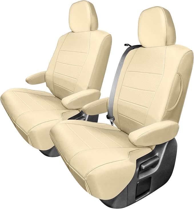 FH Group Custom Fit Car Seat Covers Specifically Made for 2021-2024 Toyota Sienna 7 Seater, Faux Leather Automotive Seat Covers - 2nd Row Solid Beige