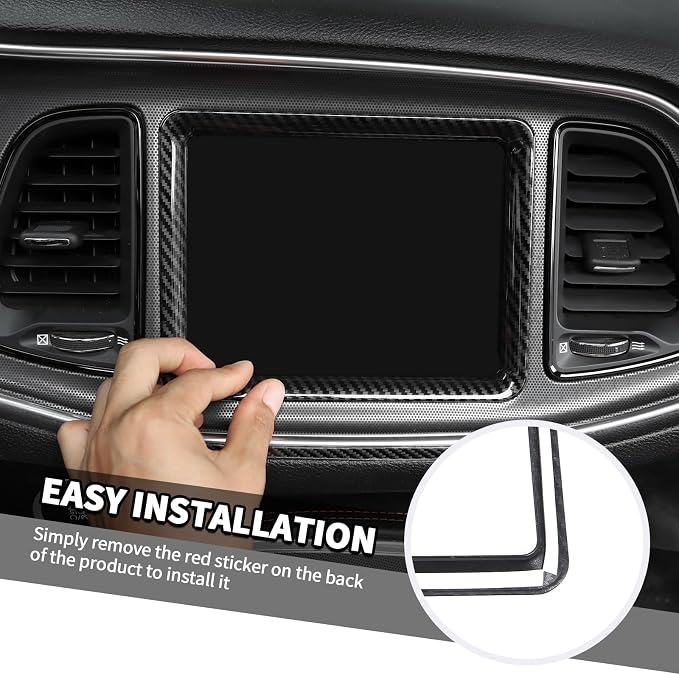 Jimen Fit for Dodge Challenger 2015-2023, 7PCS Carbon Fiber Interior Kits - Dashboard Cover, Center Console Air Outlet AC Vent Trim, Navigation Screen Panel, Gear Shift Panel