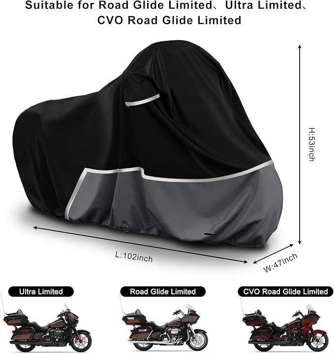 Waterproof Motorcycle Cover Replace for Harley Davidson Touring Limited with Trunk Models, 420D Oxford Cloth Road Glide Limited, Ultra Motorcycle Cover for Snow Rain Dust Protection
