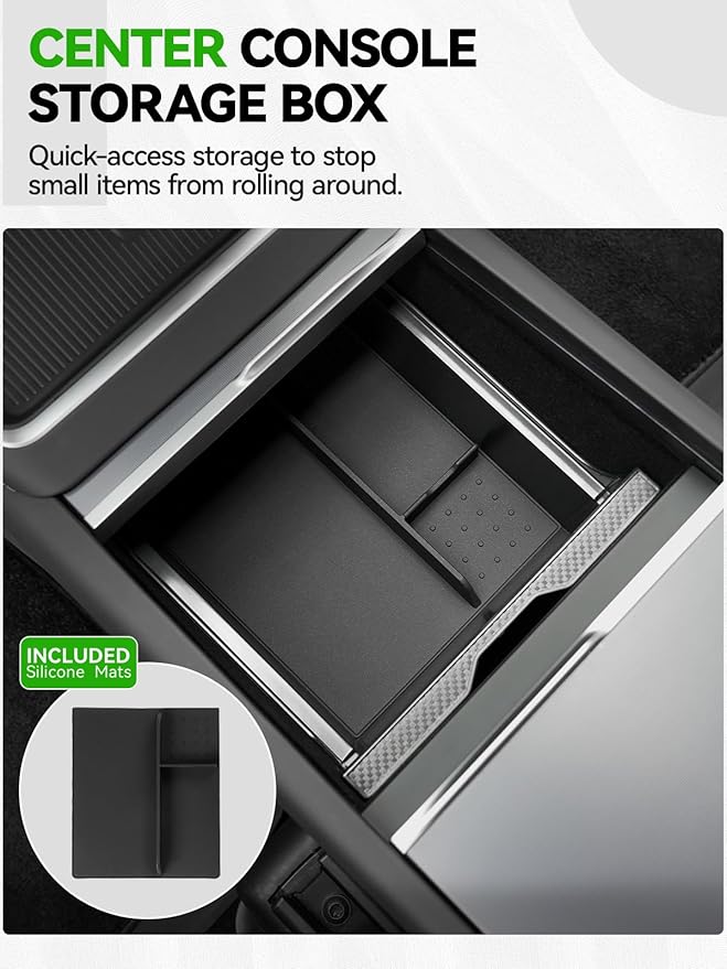9PCS Center Console Organizer Tray for 2024 2025 2026Tesla Model 3 Accessories, Armrest Hidden Storage Box CupHolder Charger Pad for Tesla Model 3 Highland