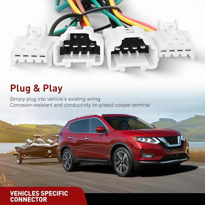 Nilight 4 Pin Trailer Wiring Harness Kit 56033 Custom for 2008 2009 2010 2011 2012 2013 2014 2015 2016 2017 2018 2019 2020 Nissan Rogue 2007-13 Infiniti G25 Q60 G35 G37 Sedan Tow Hitch