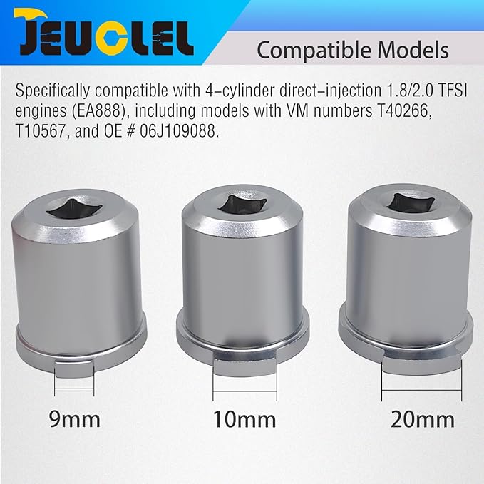 3PCS Camshaft Adapter Socket Set, Camshaft Turning Tool Compatible with VW/Audi 4-Cyinder Direct Injection 1.8/2.0 TFSI Engine (EA888), VM Number T40266 T10567 Replace OE# 06J109088