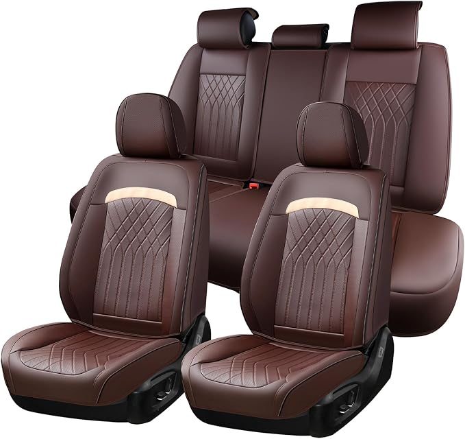 FLORICH Car Seat Covers Full Set, Leather Seat Covers for Cars, Car Seat Protector Waterproof Breathable, Universal Automotive Seat Covers, Front and Rear Car Seat Cover Fit for Most SUV Pick-up Truck