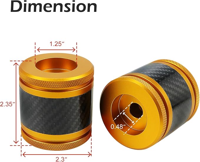Crash Bar Sliders End Caps CNC Carbon Fiber Inlay Decorative Sliders Fits for 1.25" Front Engine Guard Rear Saddlebag Guard CNC 60mm (Gold)
