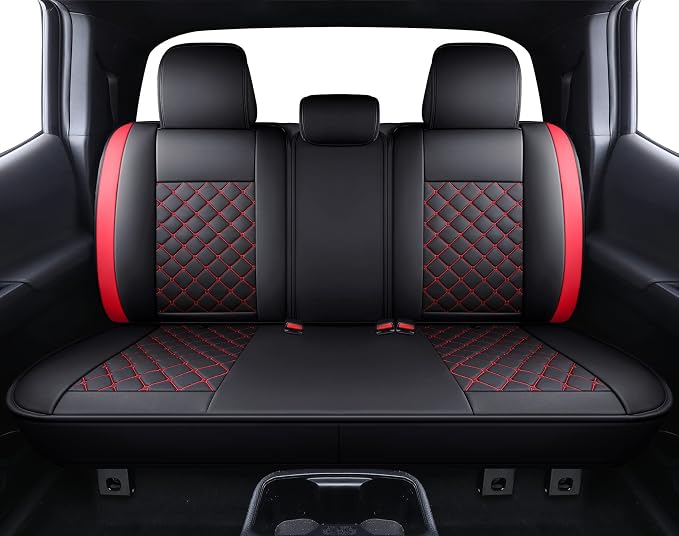 Tomatoman Tacoma Seat Covers Customized for 2005-2025 2026 Sport Extended SR V6 Pickup Edition, Waterproof Faux Leather Cushions(Full Set, Black-Red)