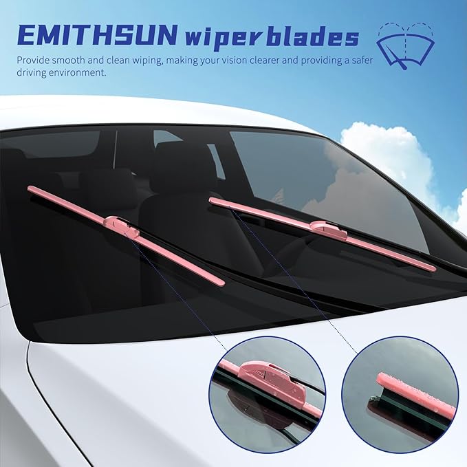 OEM QUALITY 15" + 15" Premium All-Seasons Durable Stable And Quiet Sakura Pink Windshield Wiper Blades (Set of 2)