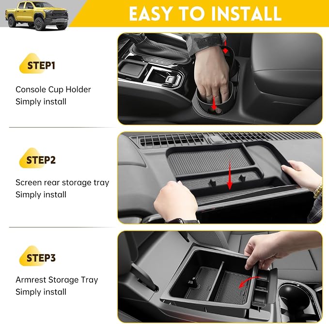 3PCS Center Console Organizer for 2023-2025 Chevy Chevrolet Colorado/GMC Canyon Armrest Tray Dashboard Storage Box and Cupholder Insert for 2023 2024 2025 Colorado/Canyon Accessories